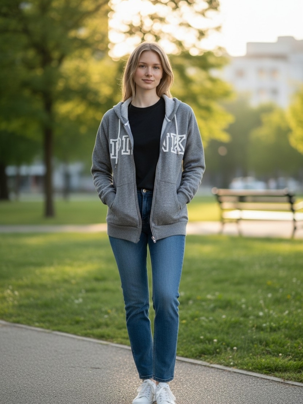 Victoria's Secret PINK heather grey full-zip hoodie Size Small - Picture 5 of 5
